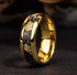 Men's 8mm Tungsten Gold Leaf Flakes & Crushed Meteorite Comfort-Fit Wedding Band